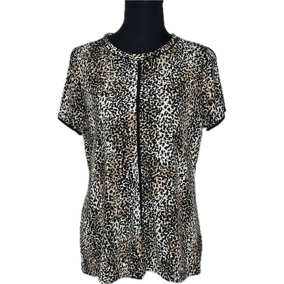 Calvin Klein Tops - Calvin Klein Leopard Animal Print Split Sleeve knit Blouse Size Large